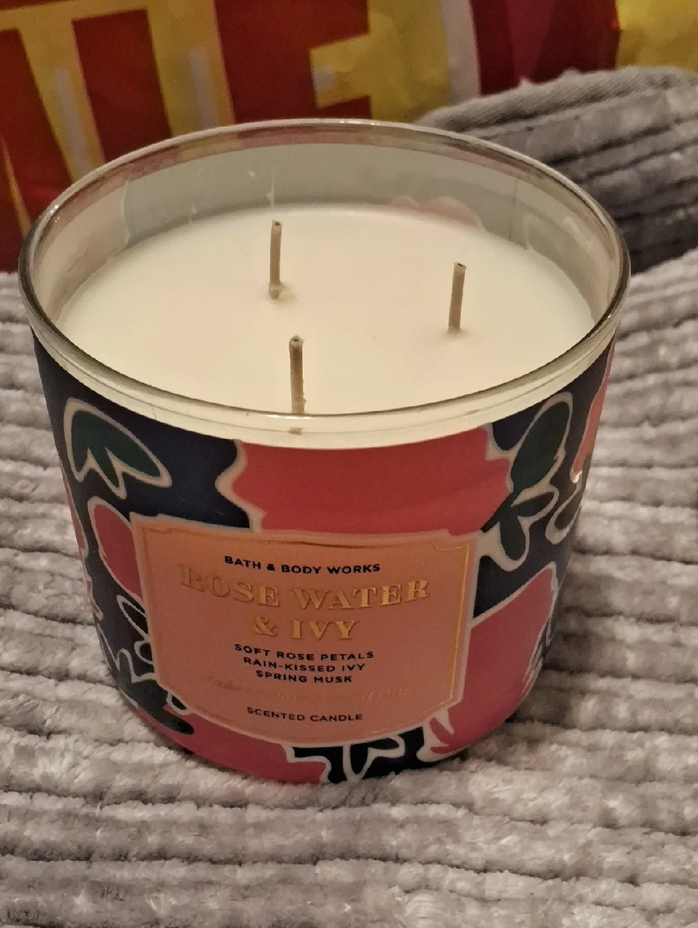 Bath & Body Works Rose Water & Ivy Candle - Pink, Navy & Gold - Picture 3 of 3